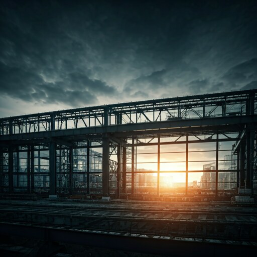 Illustrative example of structural steel framing on a large-scale commercial build.