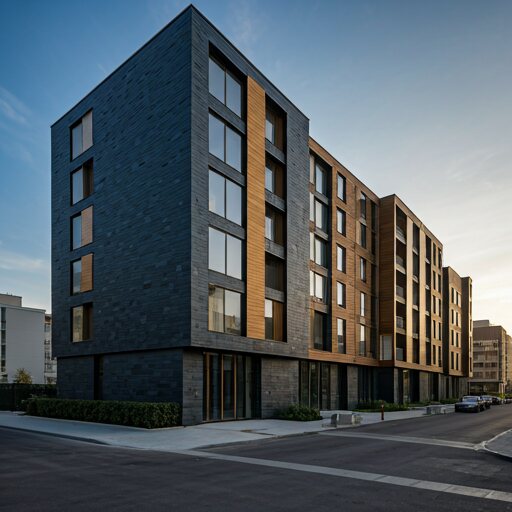 Completed modular building set on an urban lot — illustrative of sited RTM delivery.