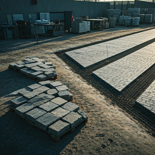 Illustrative example of engineered hardscape paving laid to tolerance on a prepared sub-base.