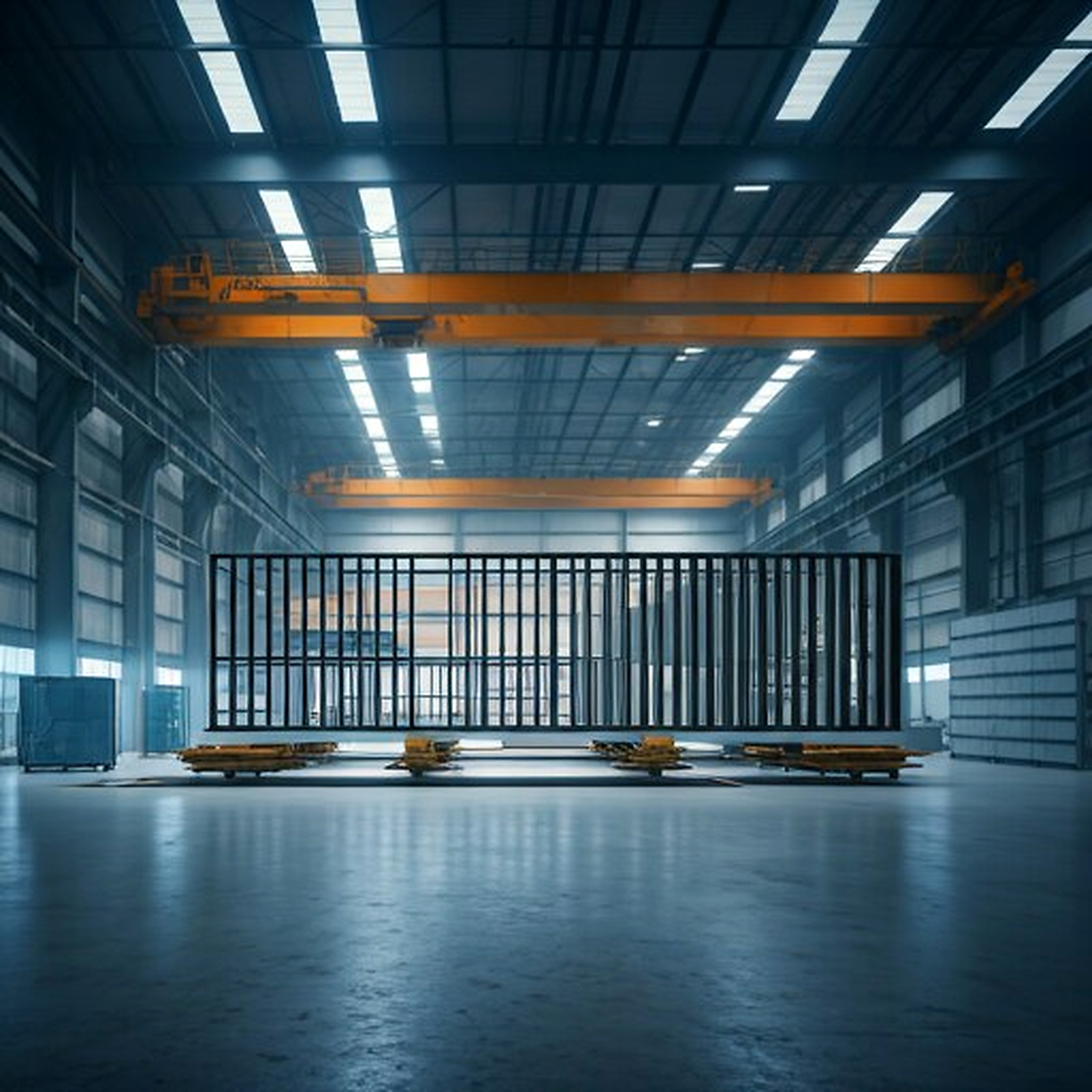 Controlled shop environment where a modular structure is assembled before transport to site.